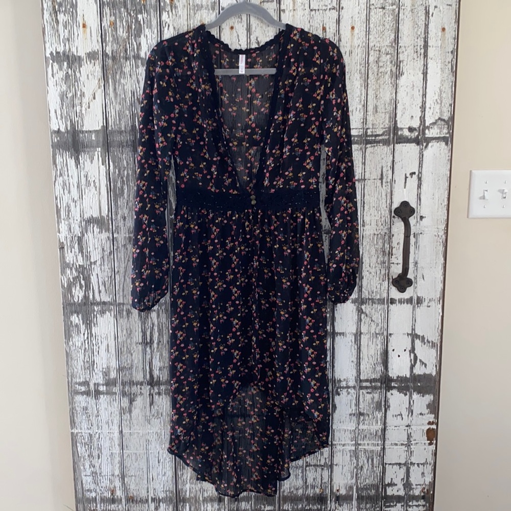 Xhilaration black floral sheer long duster